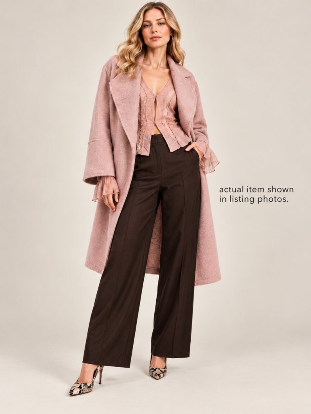 Blush Pink Textured Long Coat